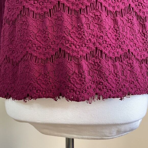 J. Crew Burgundy Crew Neck Pullover Lightweight Lace Top (Size: Small) - Picture 7 of 15